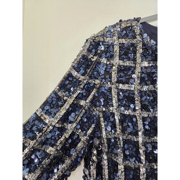 St. John Hand Beading Silk Sequin Rhinestone Navy Formal Evening Jacket, Large - Picture 3 of 14